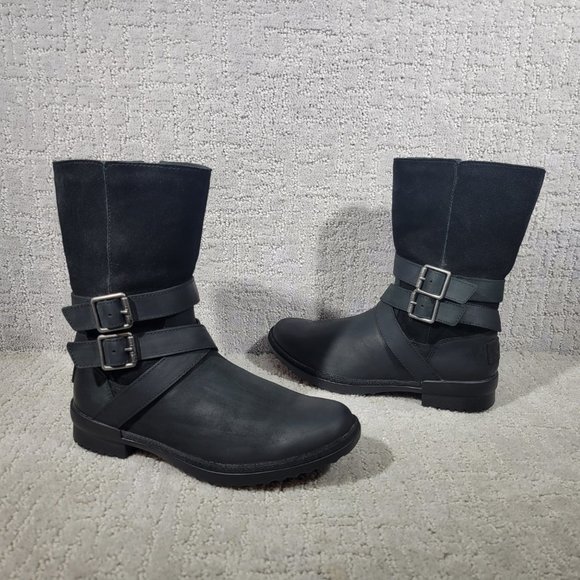UGG Lorna Women's Size US 6 Black Suede Leather Ankle Biker Moto Boots 1095155 - Picture 7 of 11